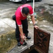 technician treating a drain
